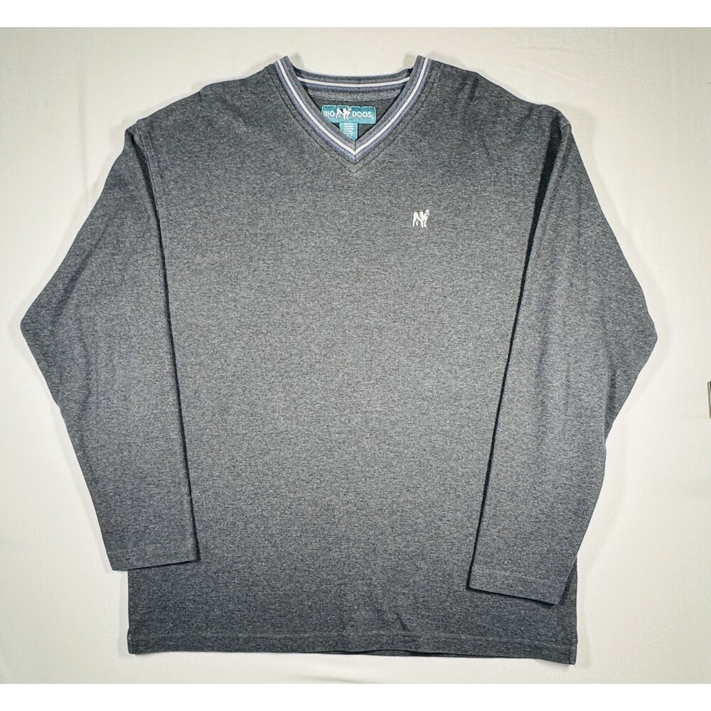 Big Dogs Men’s Sweater Gray Long Sleeve V-Neck Pullover Embroidered Dog Logo XL